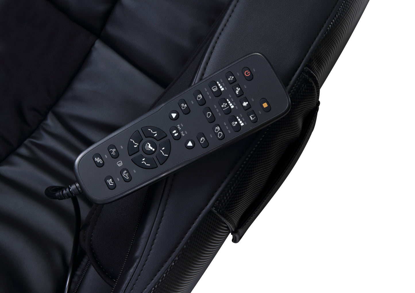 Black massage chair remote control with power and mode buttons