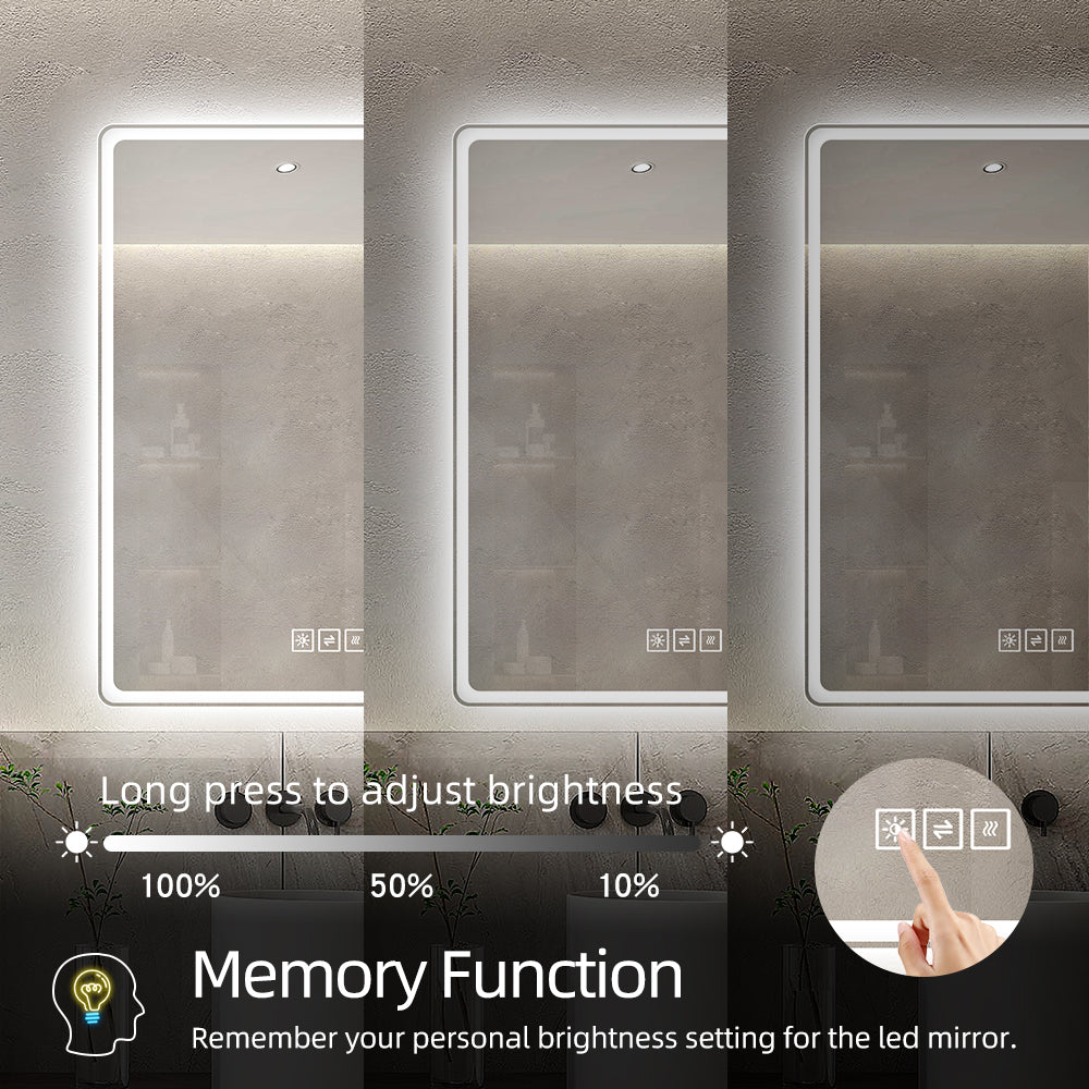 Modern LED bathroom mirror with adjustable brightness feature