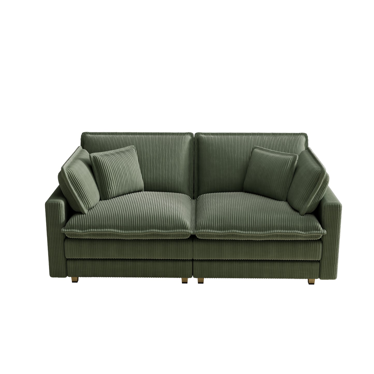Deep green corduroy sofa with plush cushions perfect for a modern living room