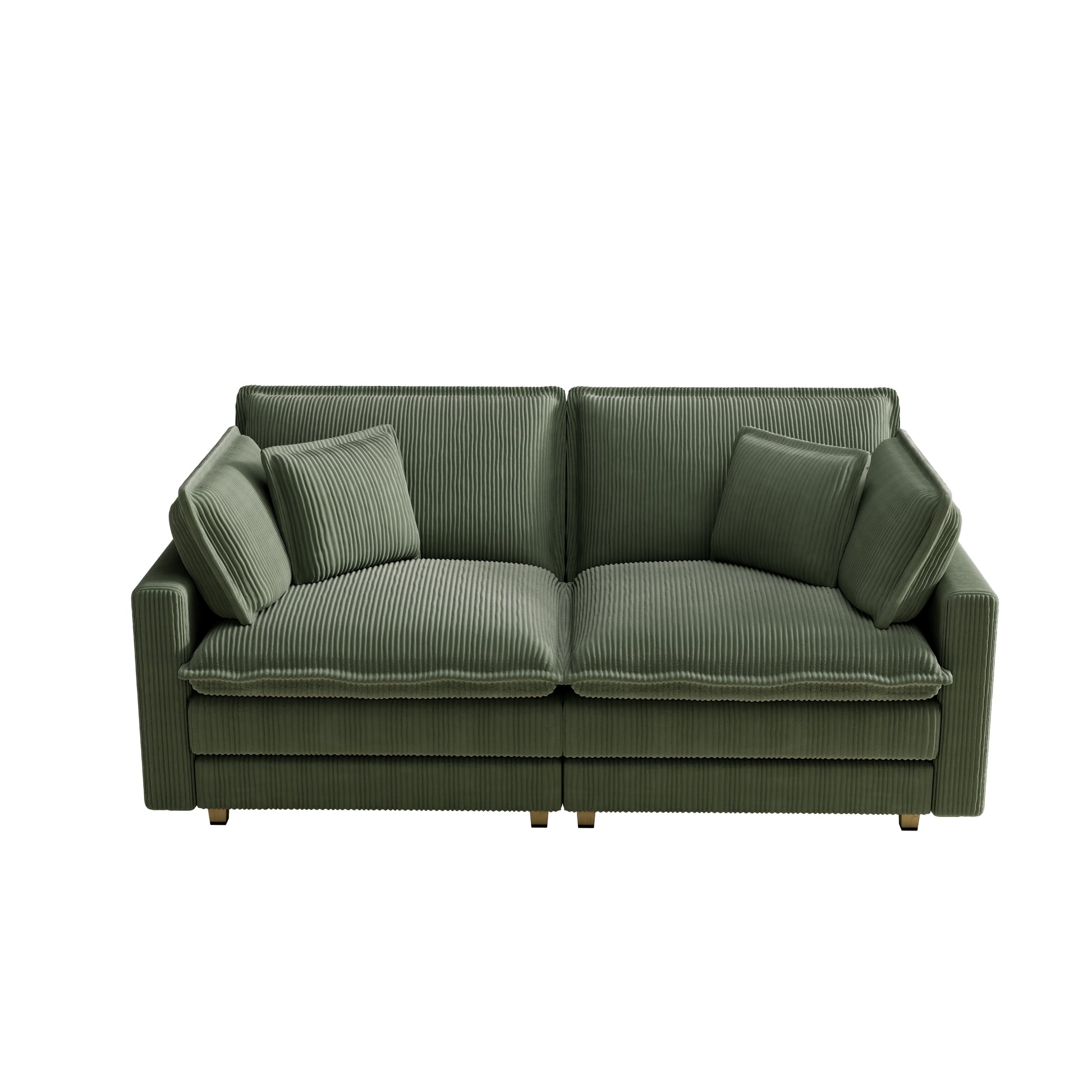 Deep green corduroy sofa with plush cushions perfect for a modern living room