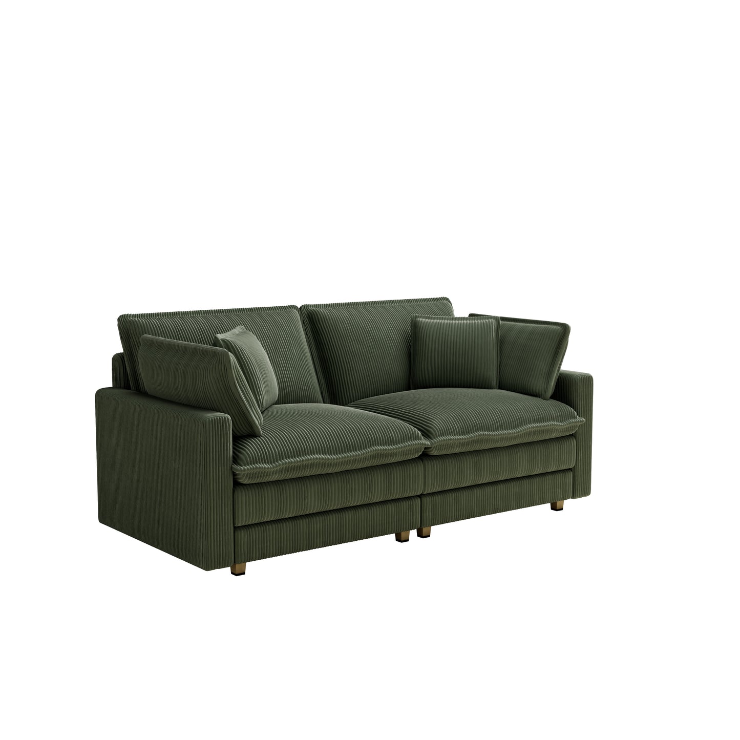 Deep green corduroy sofa with plush cushions perfect for a cozy living room