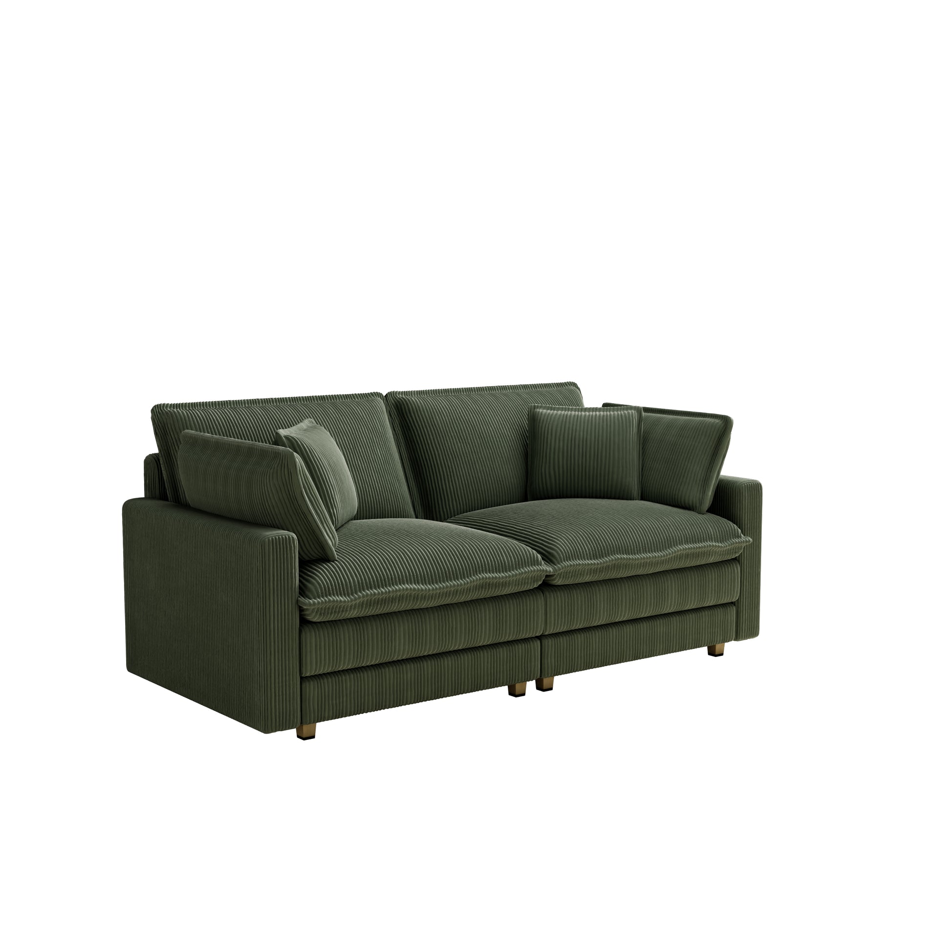 Deep green corduroy sofa with plush cushions perfect for a cozy living room