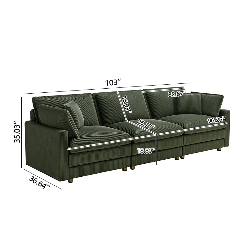 Deep green corduroy sectional sofa with ample seating and plush cushions