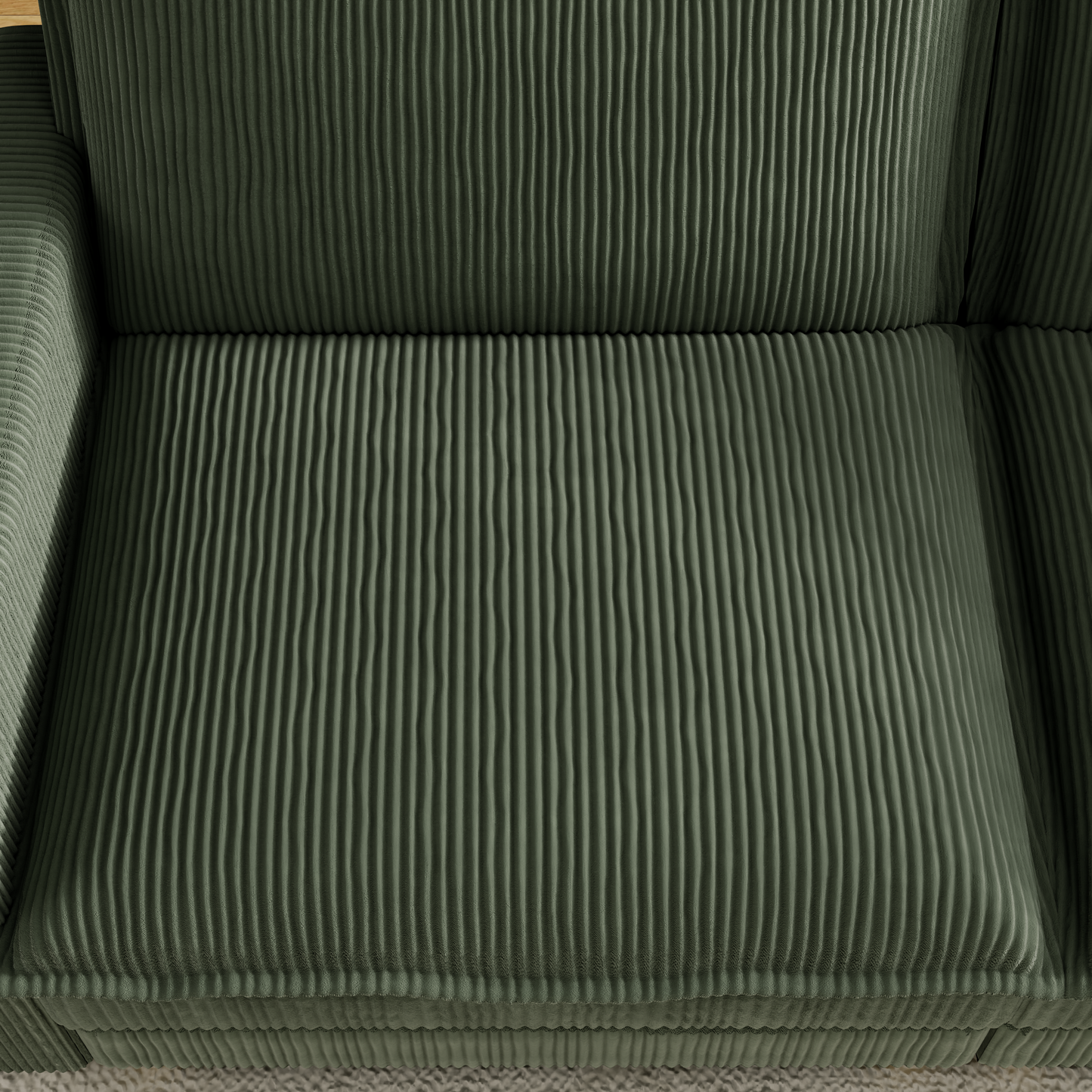 Deep green corduroy fabric sofa with plush cushions a cozy seating solution