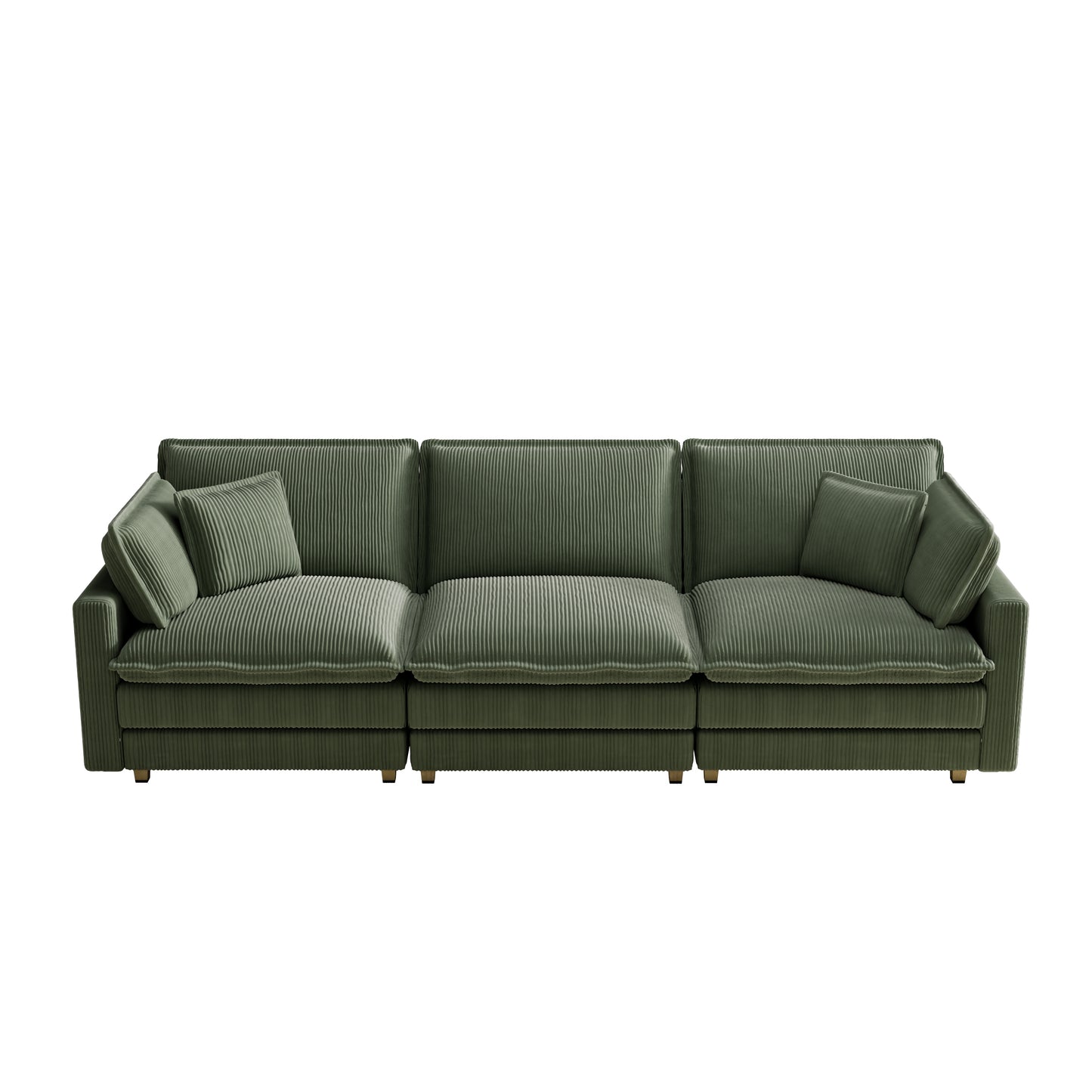 Green corduroy sectional sofa with plush cushions perfect for modern living rooms