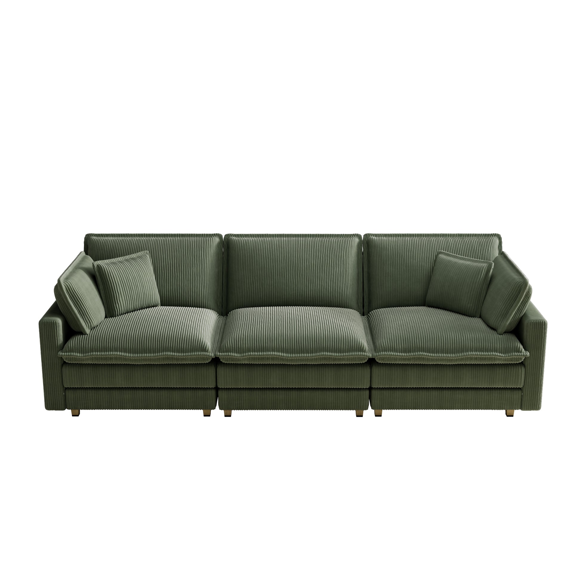 Green corduroy sectional sofa with plush cushions perfect for modern living rooms