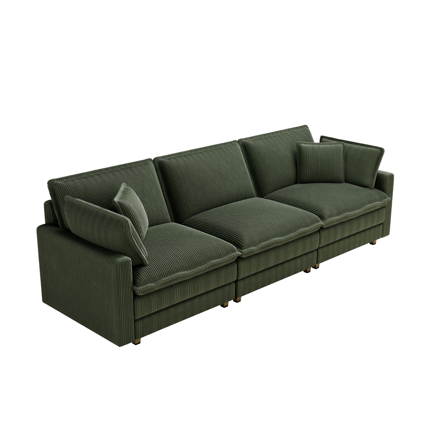 Deep green corduroy modular sofa with plush cushions and accent pillows perfect for modern living rooms
