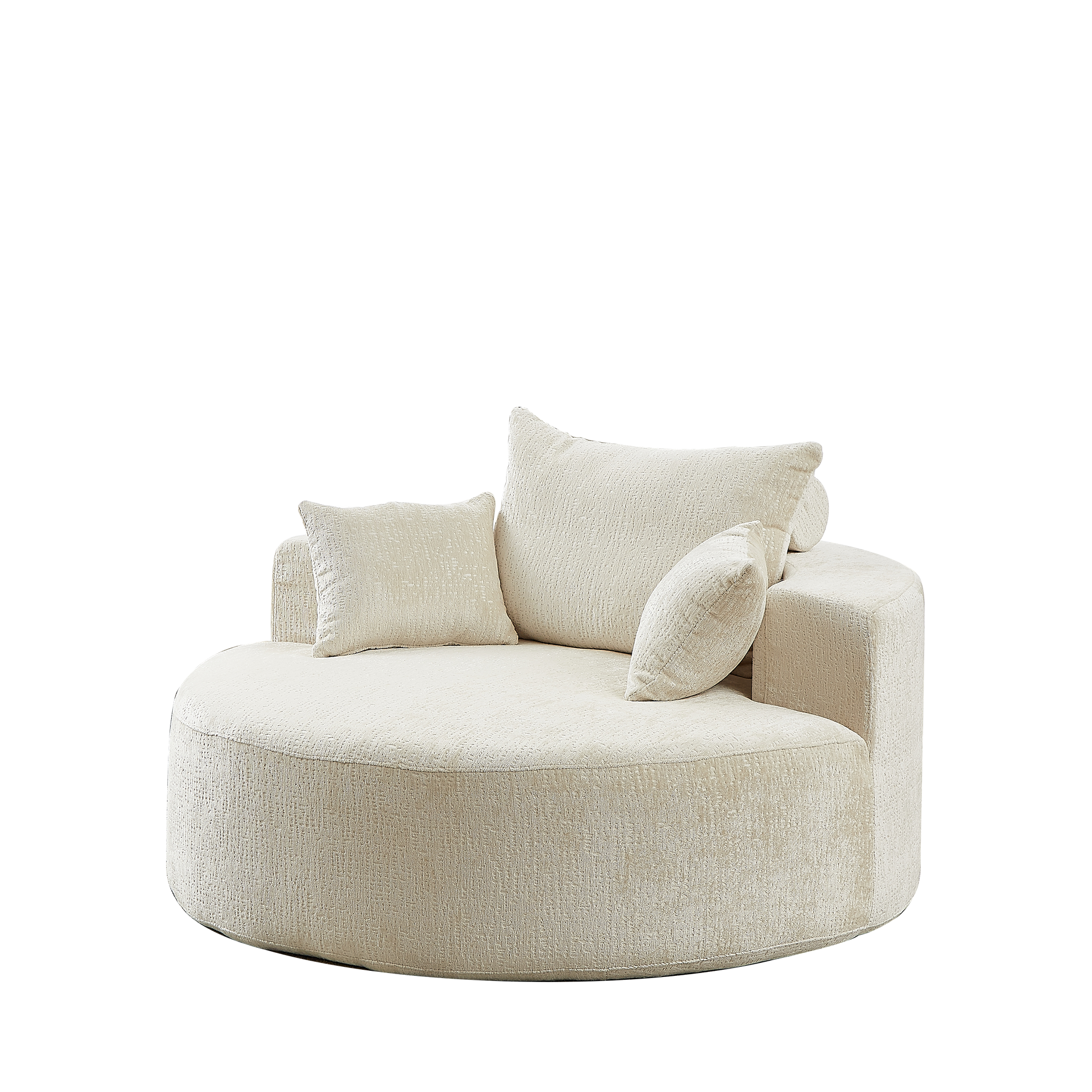 Cream boucle circular sofa with accent pillows modern living room furniture