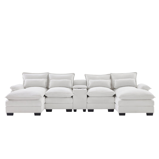 Plush white modular sectional sofa with chaise perfect for modern living room comfort