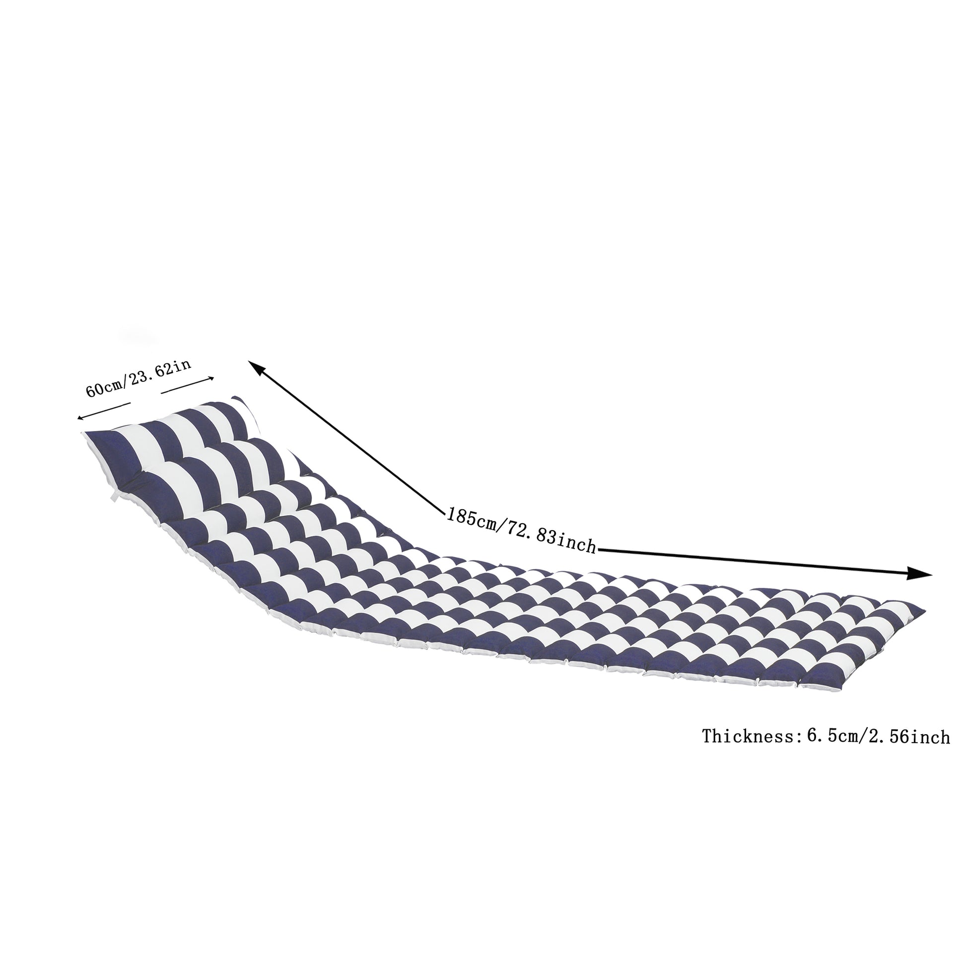 Navy and white striped long chaise lounge cushion with thick padding
