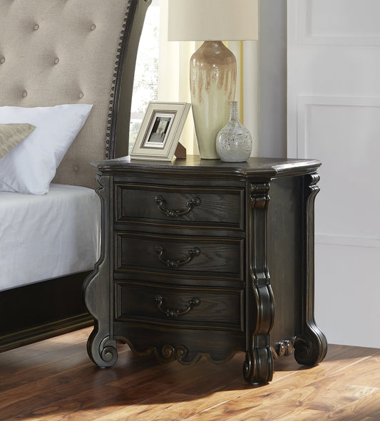 TREATLIFE HOME Wooden Nightstand with Antique Style, Fluted Pilasters and Whisper-Quiet Drawers, Dark Brown Finish