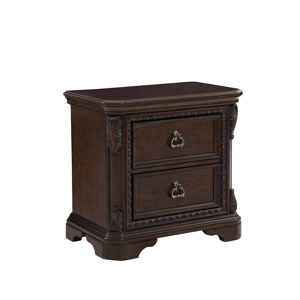TREATLIFE HOME Mahogany 2 Drawer Nightstand with Custom Hardware, Solid Wood and MDF Construction, Stylish Design for Bedroom Storage
