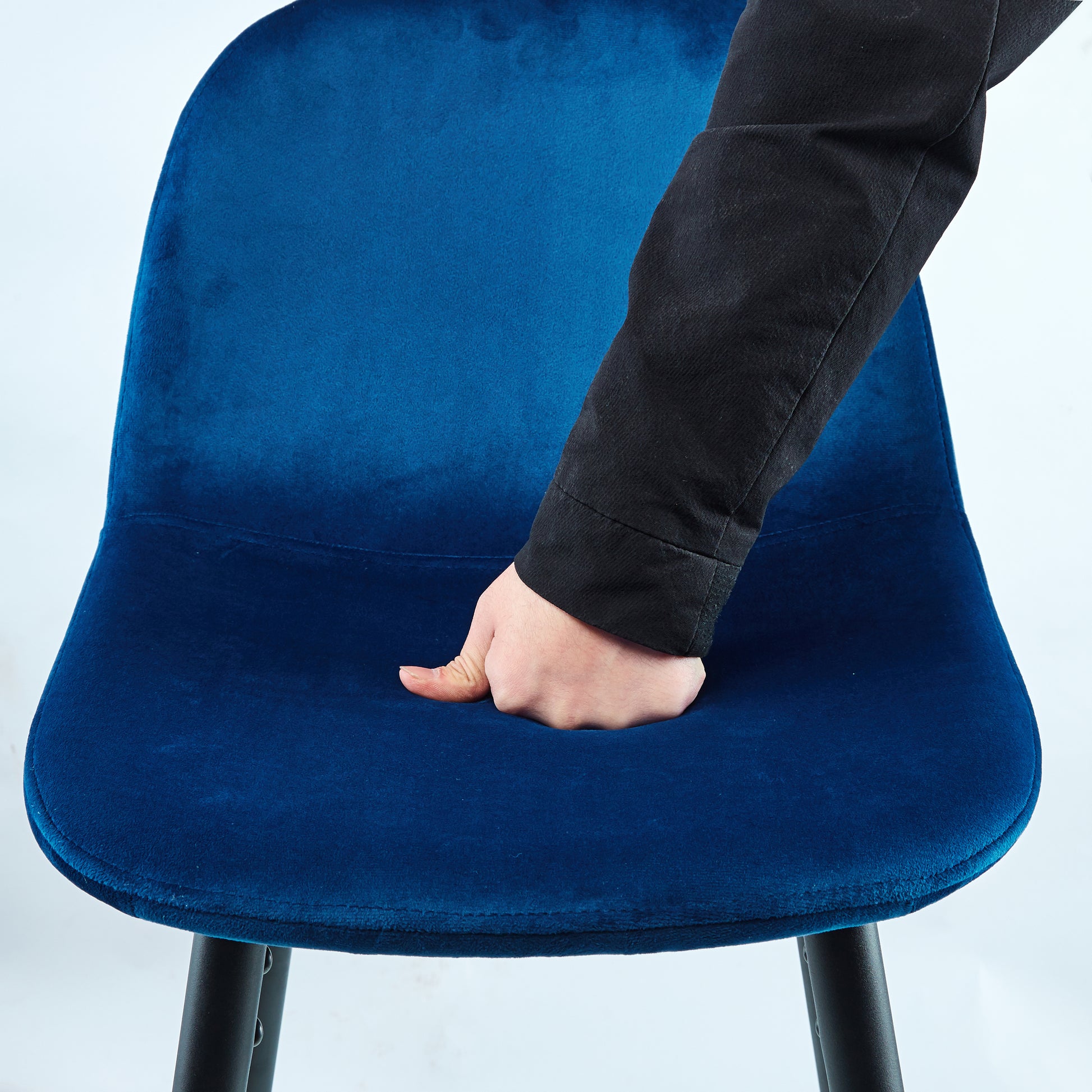 Plush royal blue velvet seat cushion showcasing deep comfort for dining chairs