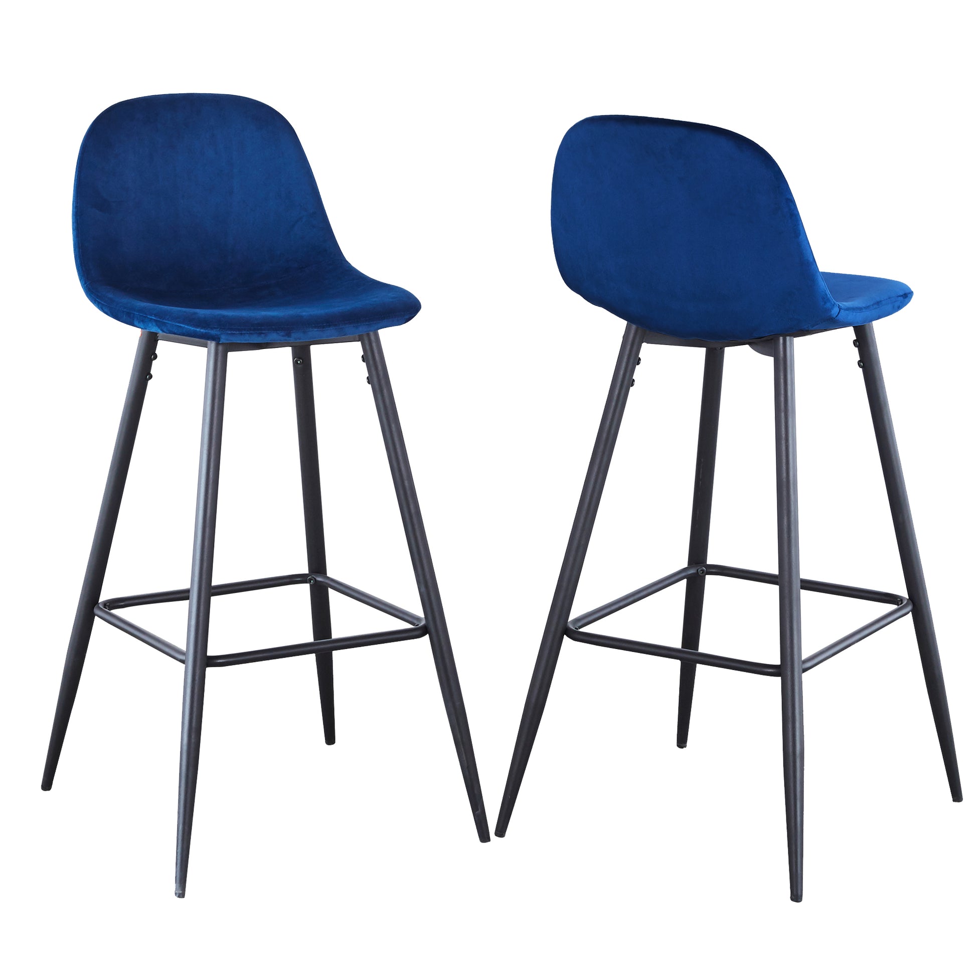 Navy blue velvet bar stool with black metal legs modern design