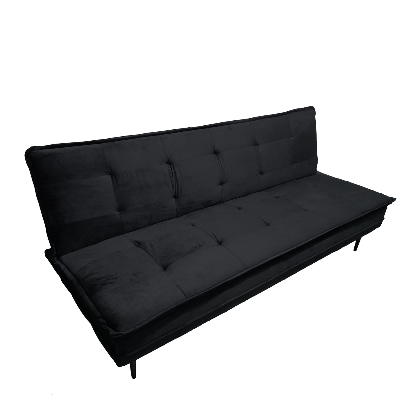 Tufted black velvet sofa with silver legs modern design for living rooms