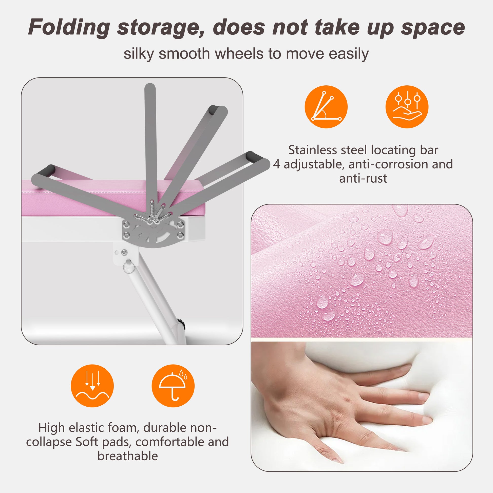 Pink padded chair frame with folding mechanism ideal for compact storage