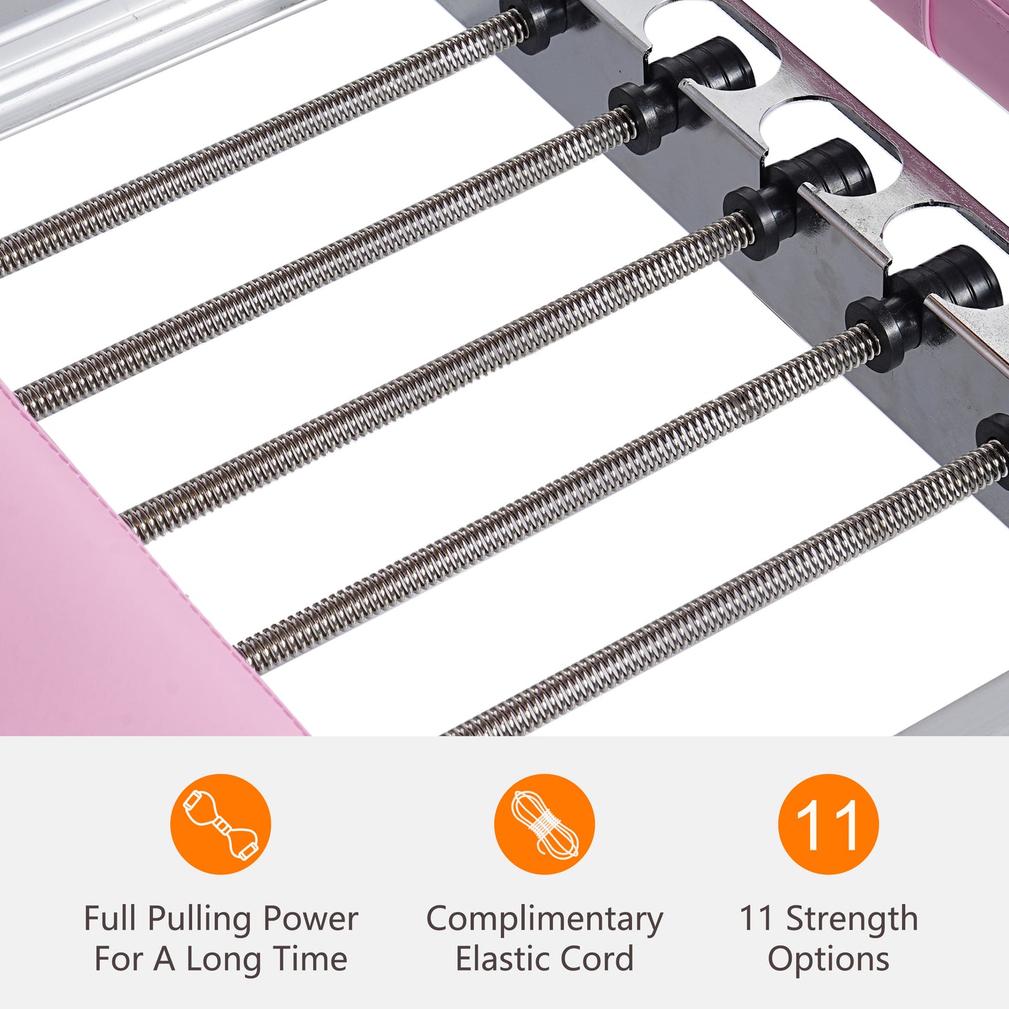 Closeup of pink grip with four durable silver resistance band springs
