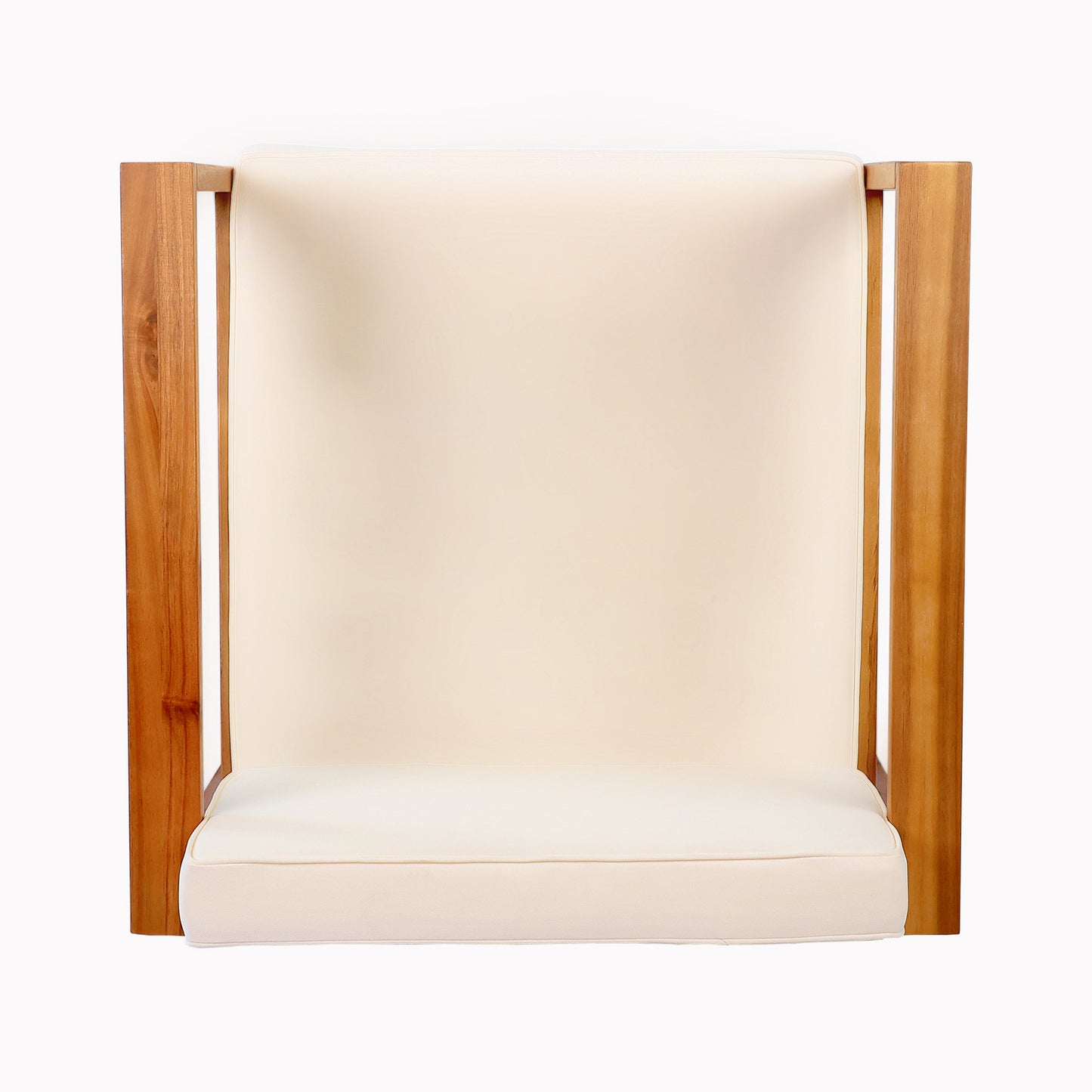 Modern armchair with cream upholstery and natural wood frame perfect for living room decor