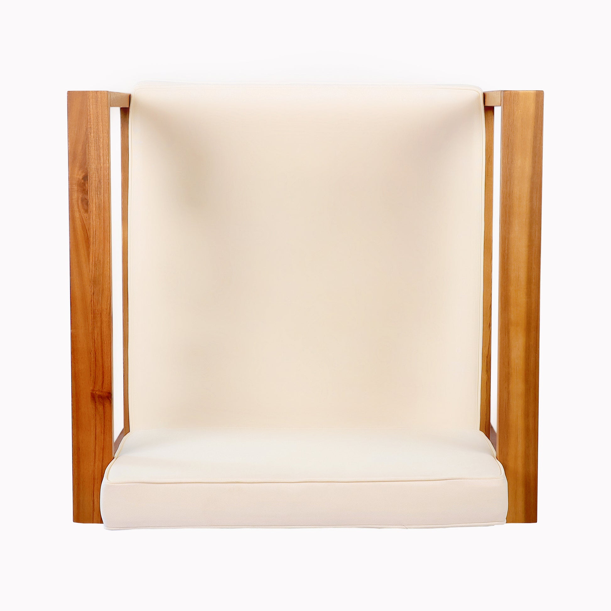 Modern armchair with cream upholstery and natural wood frame perfect for living room decor