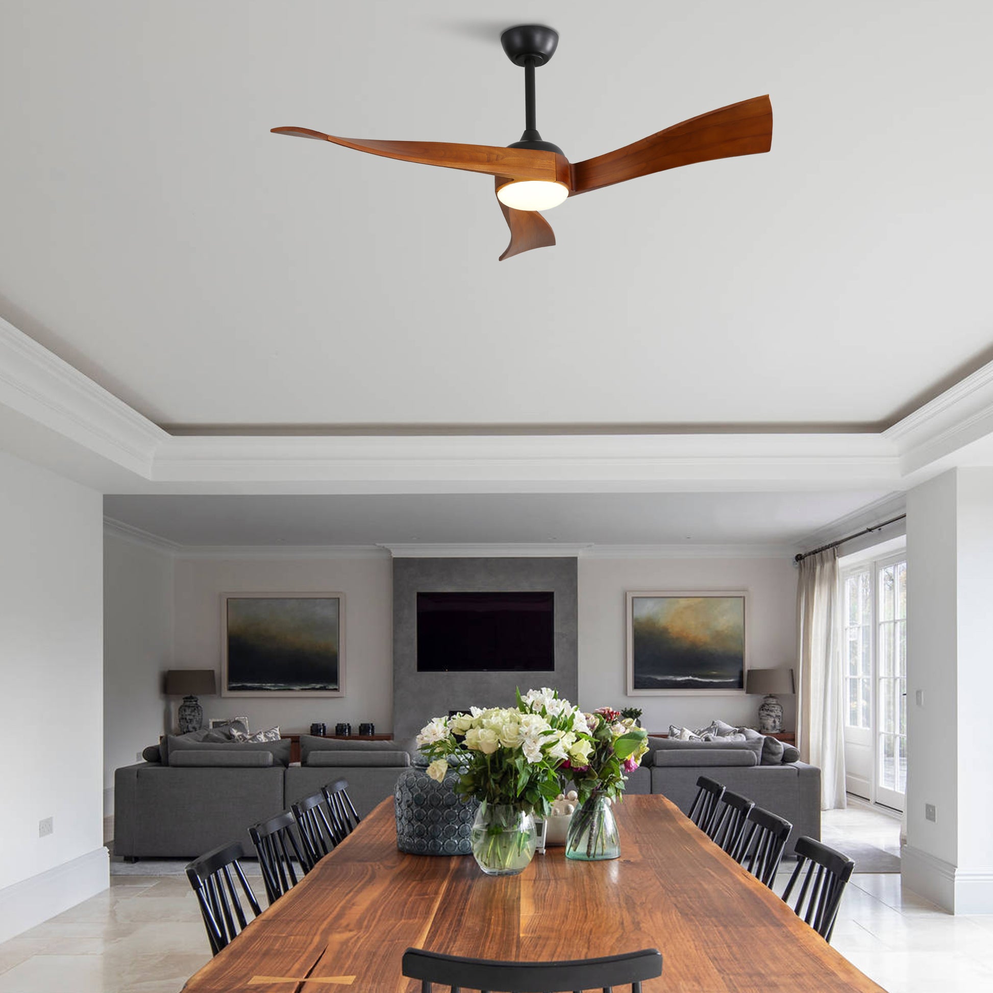 Modern wooden ceiling fan with integrated LED light elegant contemporary design