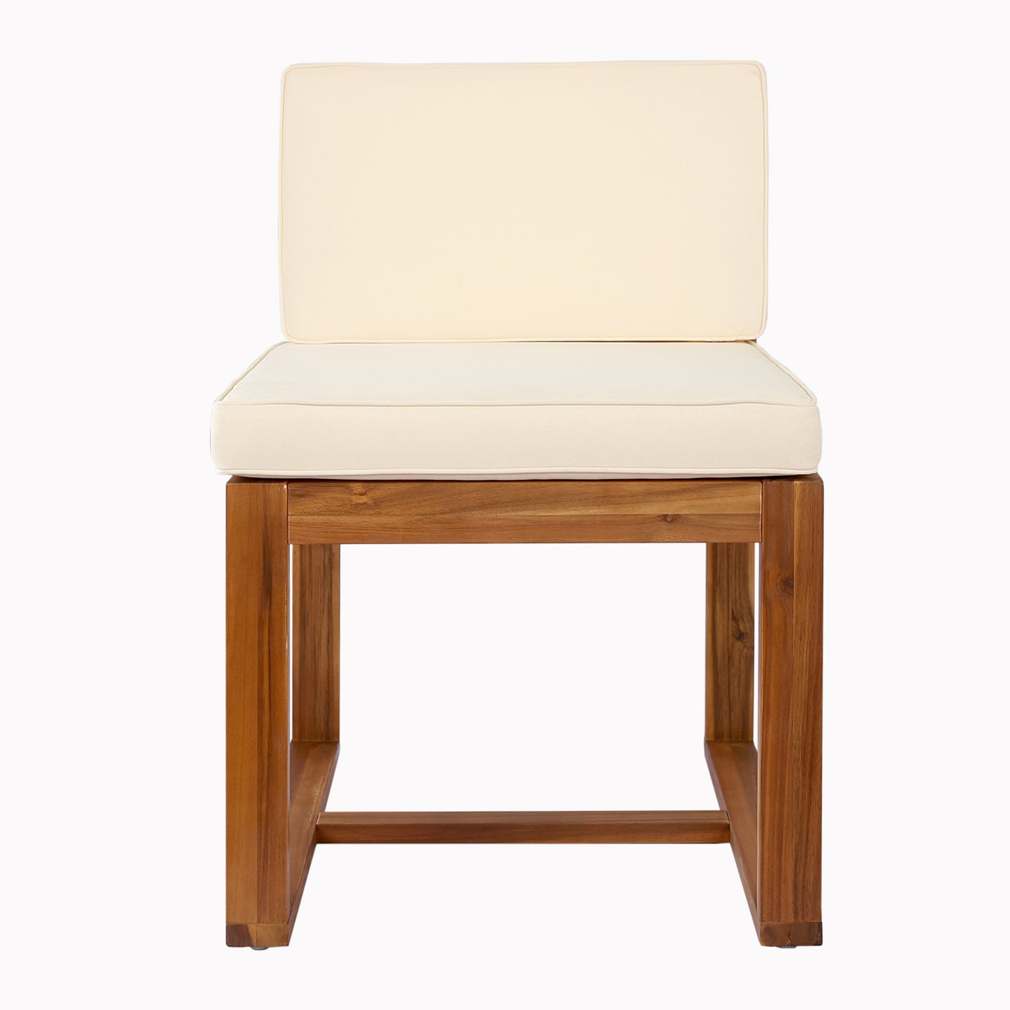 Wooden framed accent chair with cream cushions suitable for living room seating