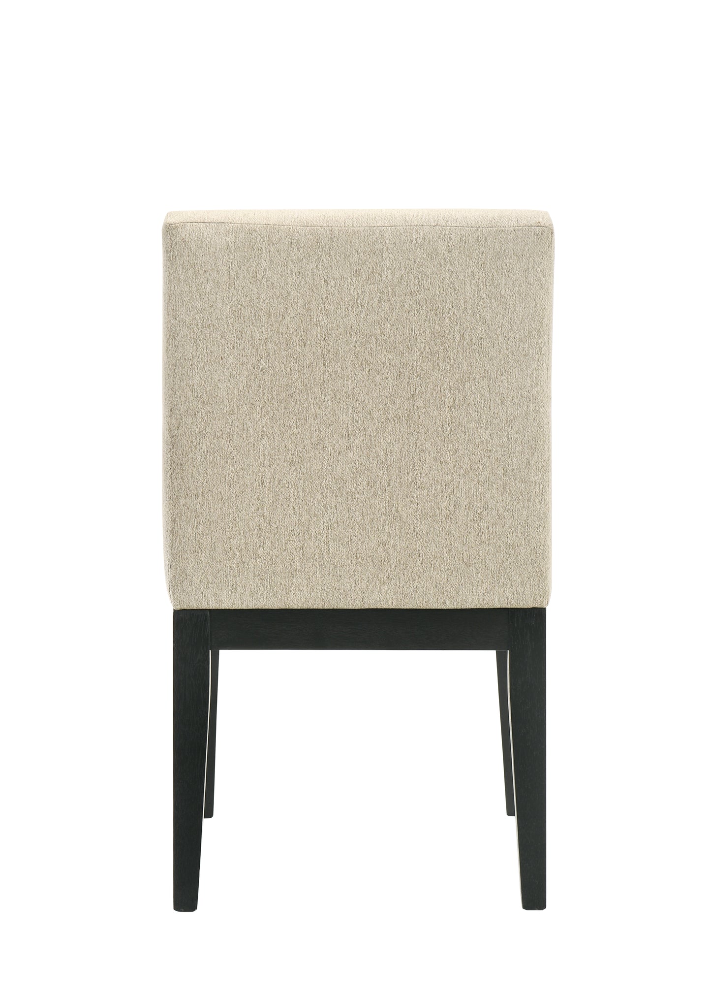 Beige upholstered armchair with dark wooden legs
