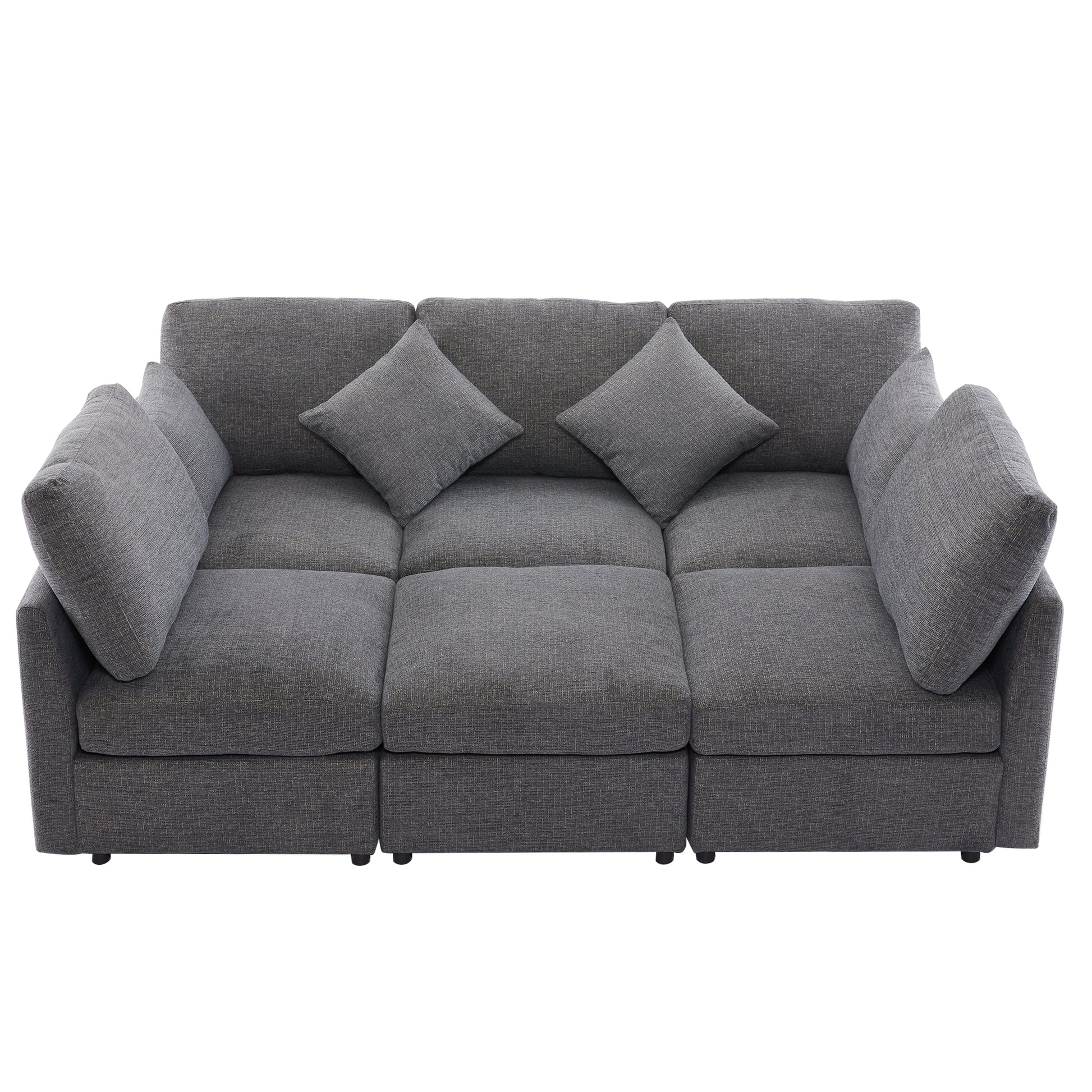 Gray modular fabric sofa with plush cushions and clean lines for modern living rooms