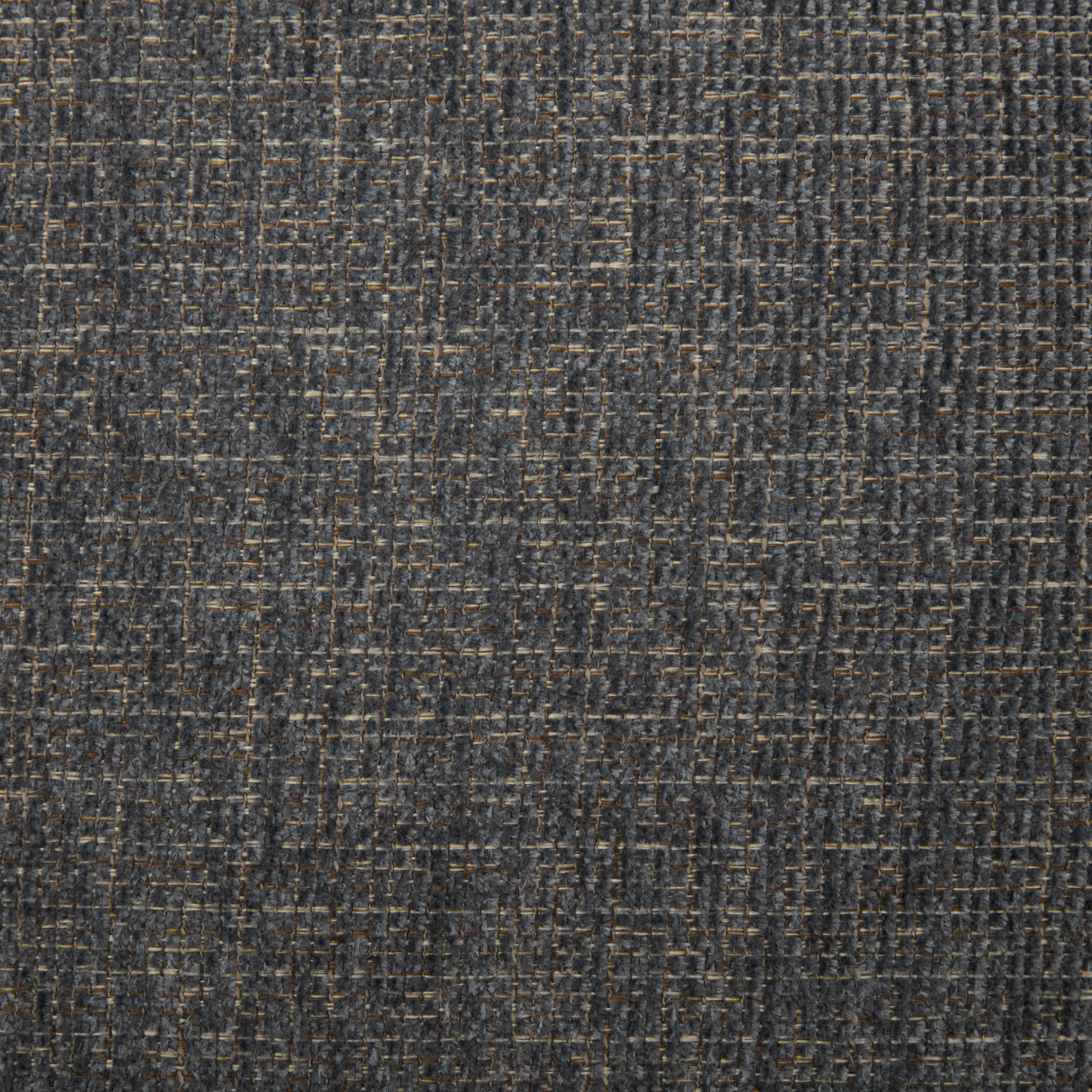 Textured dark gray woven fabric with subtle tan threads ideal for upholstery
