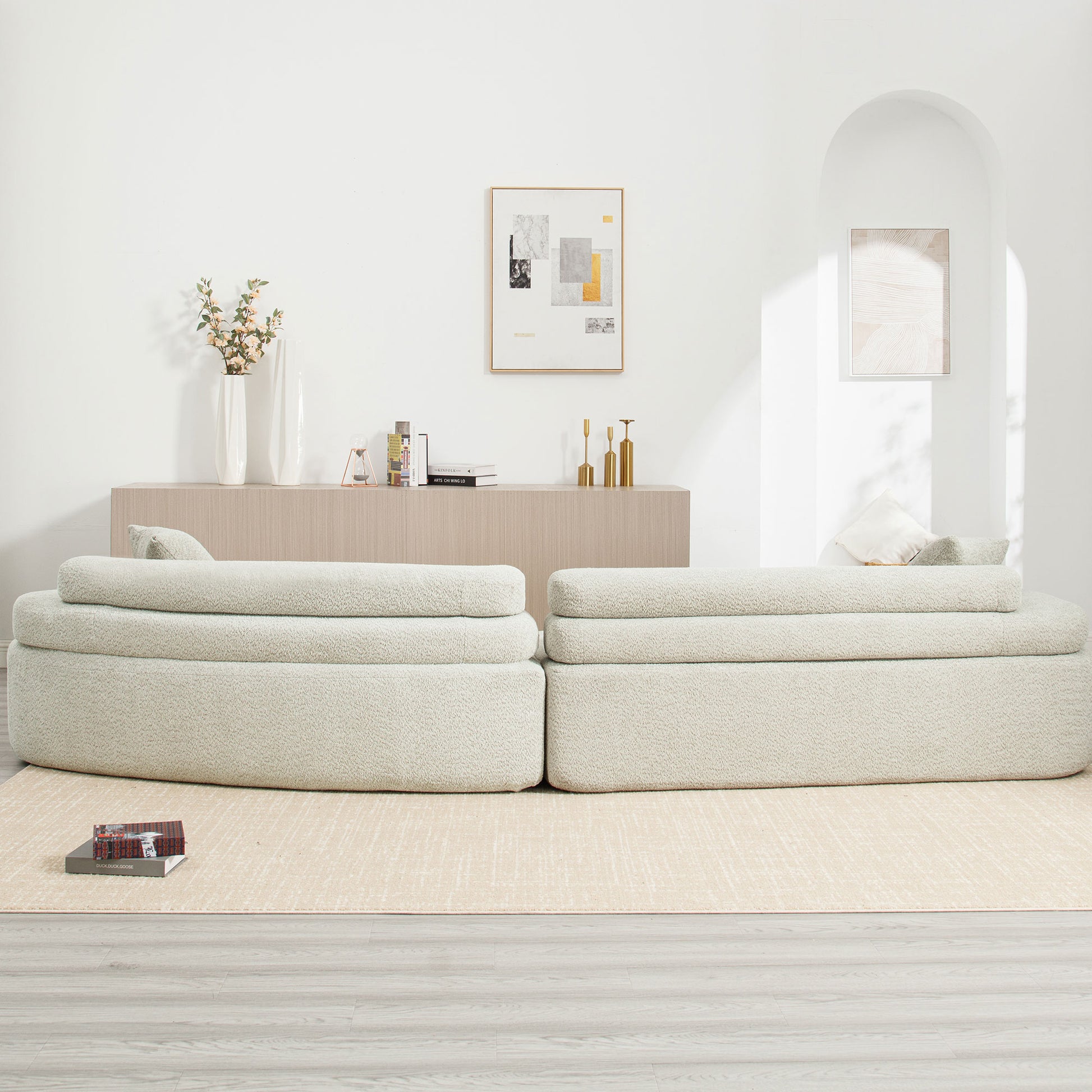 Plush cream boucl modular sofa with rounded edges perfect for modern living rooms