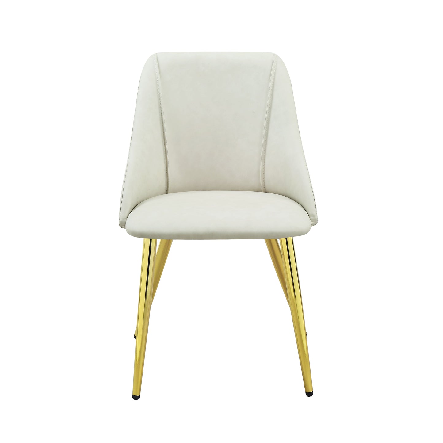 Light beige upholstered dining chair with gold metal legs