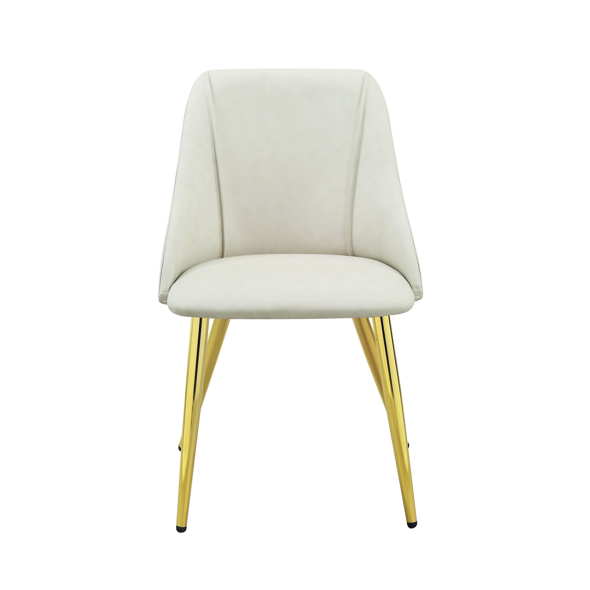 Light beige upholstered dining chair with gold metal legs