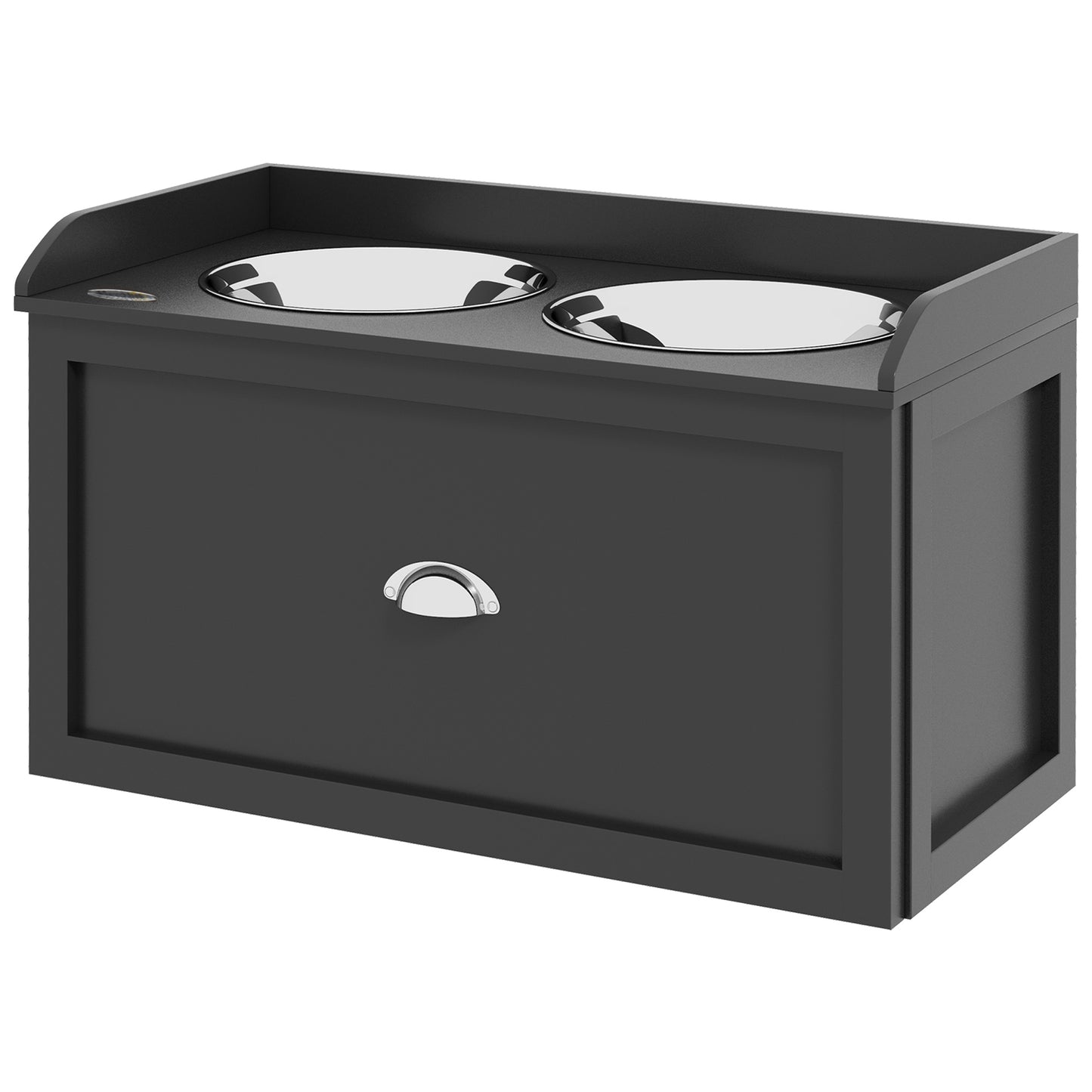 Black raised dog bowls with stainless steel inserts perfect for feeding multiple pets simultaneously