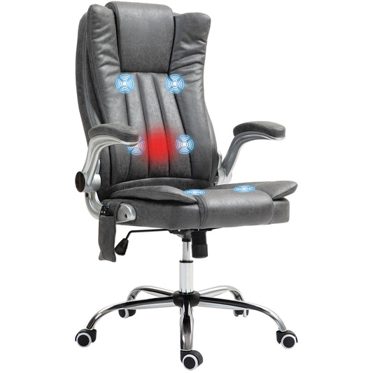 Gray leather executive office chair with lumbar massage and heat features