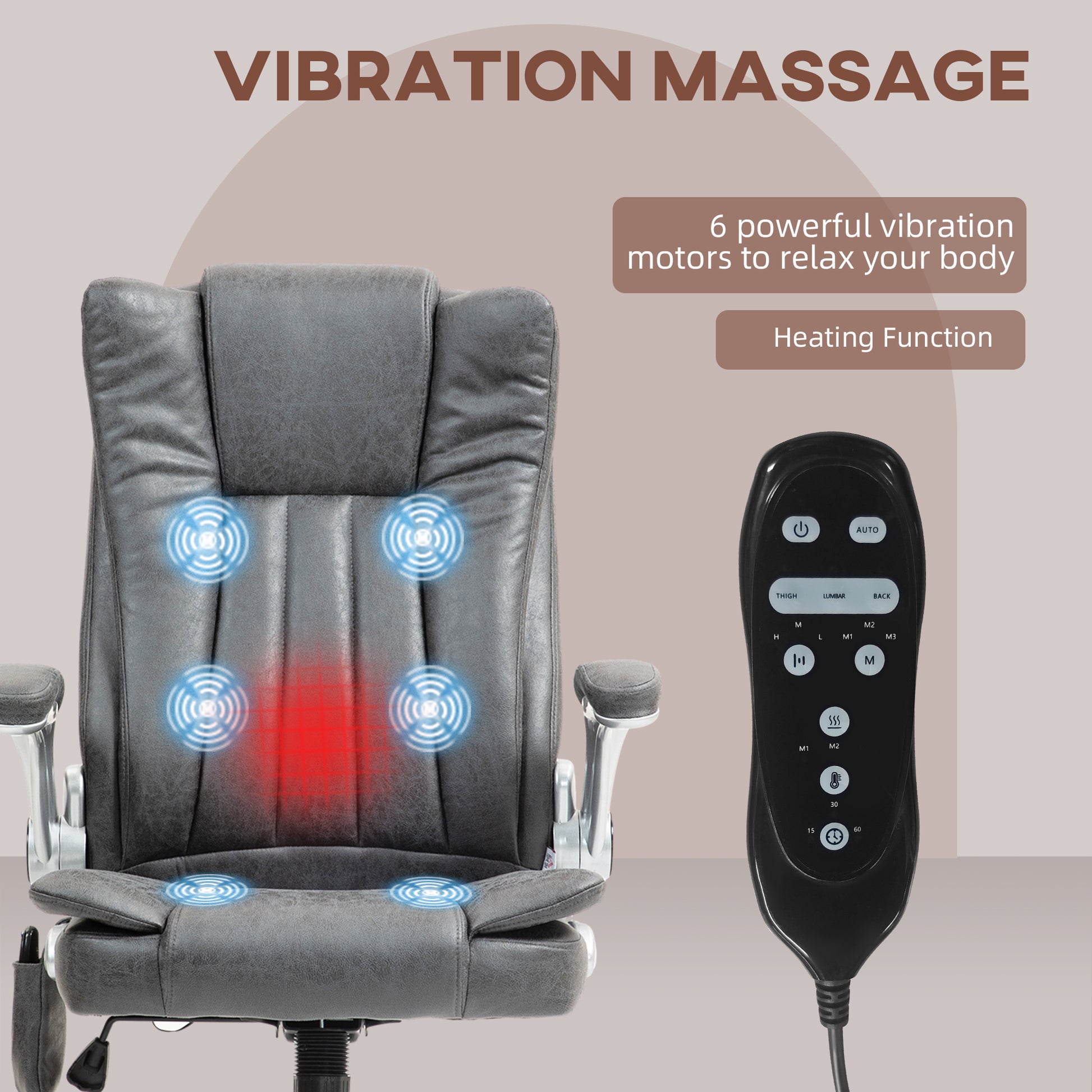 Gray executive chair with  powerful vibration motors for back and leg massage