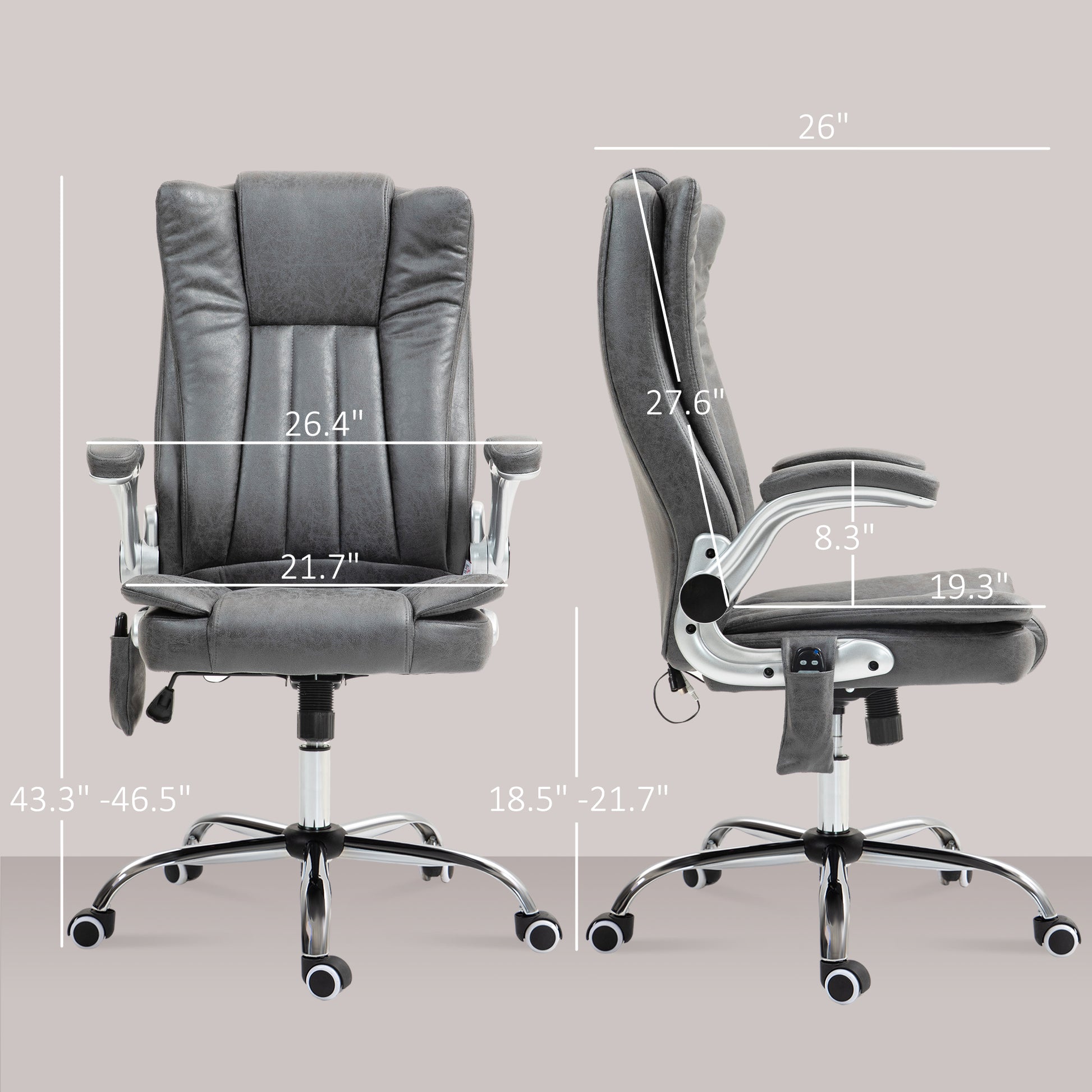 Grey executive chair with padded PU leather and chrome base ergonomic design