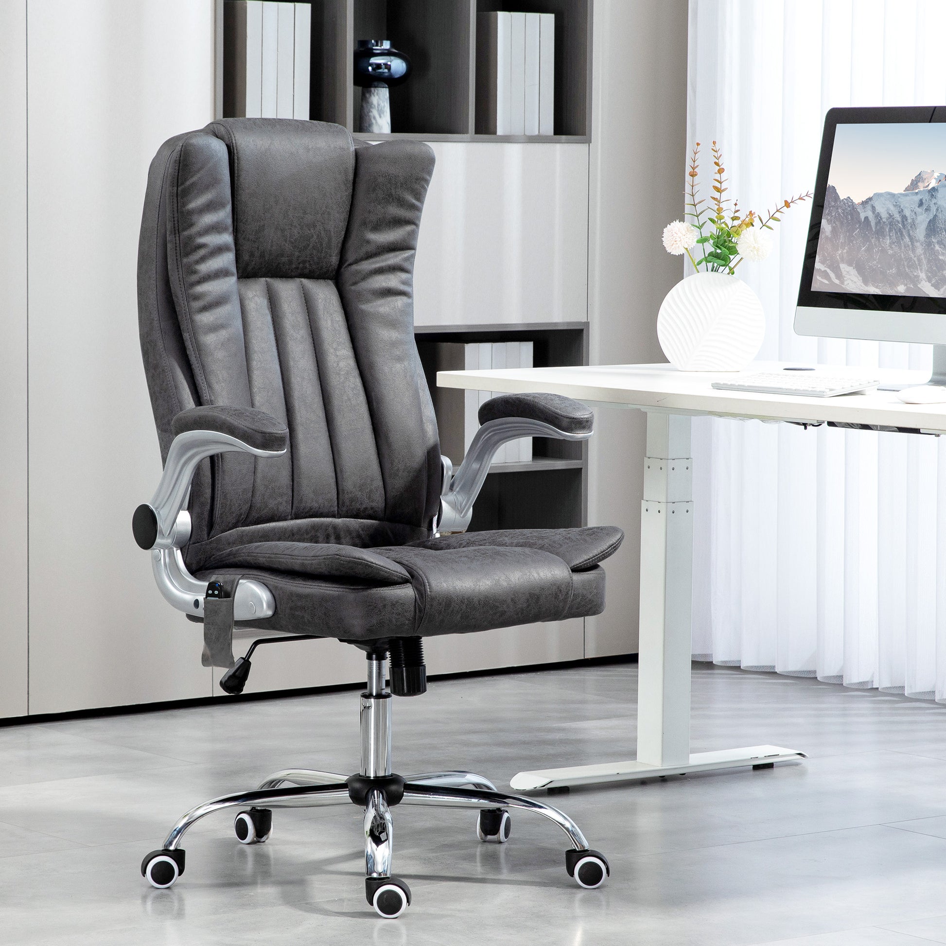 Ergonomic executive chair in charcoal gray faux leather with lumbar support