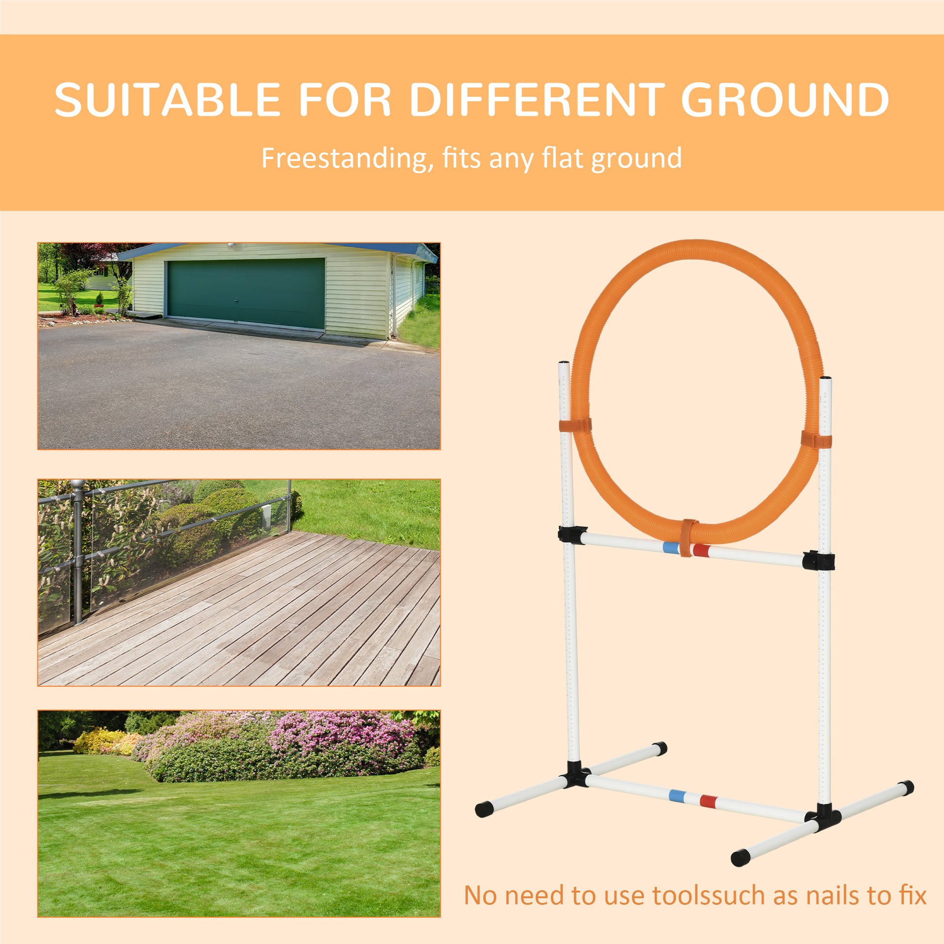 Orange agility hoop dog training jump stand with adjustable height portable dog equipment