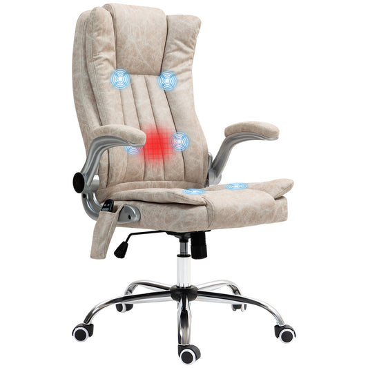 Beige textured fabric executive massage chair with heat and vibration for ultimate comfort
