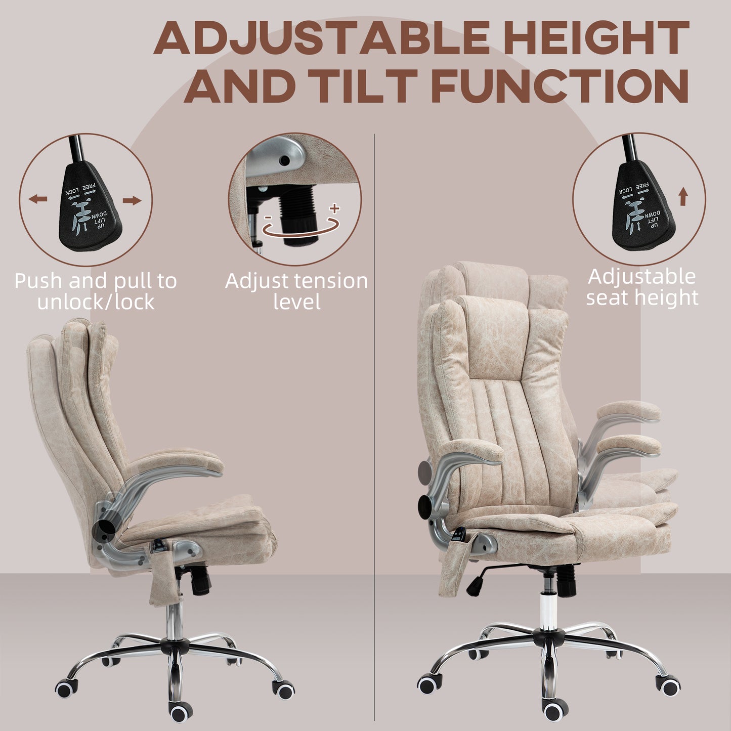 Beige executive office chair with adjustable height lever and tilt function