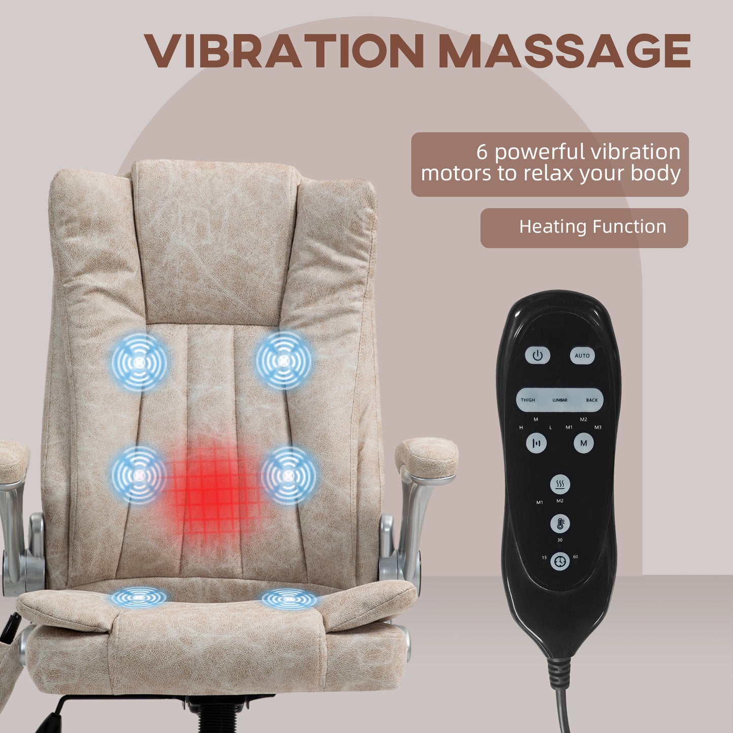 Beige office chair with  vibration massage motors and heating function