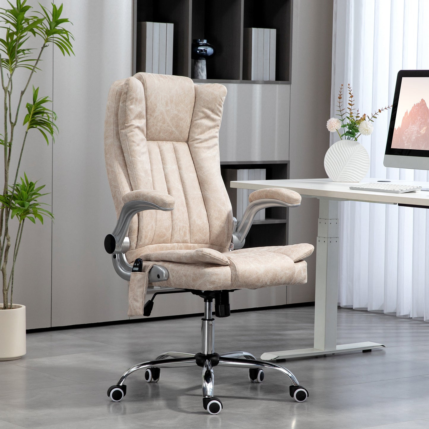 Comfortable beige executive chair with padded armrests and lumbar support