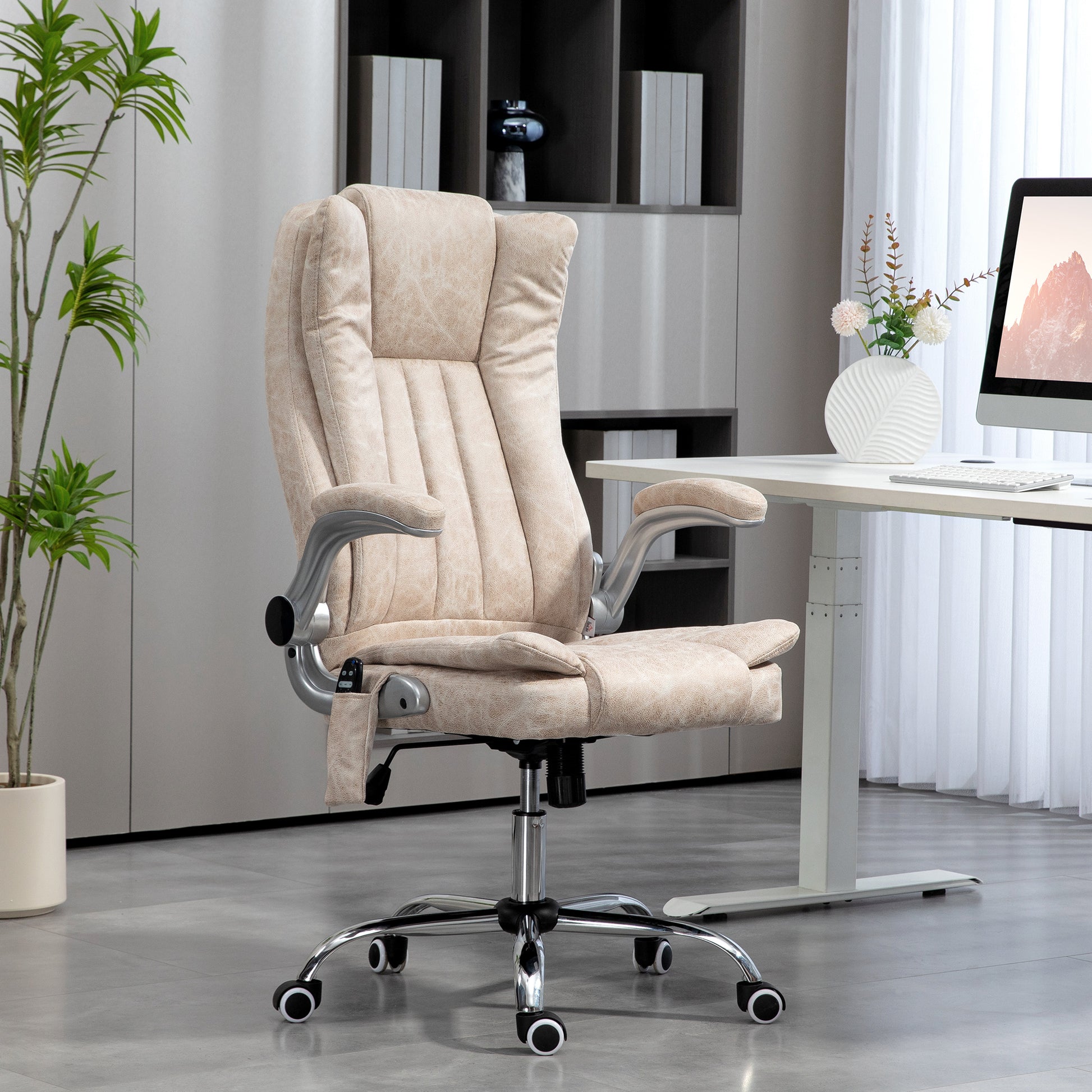Comfortable beige executive chair with padded armrests and lumbar support