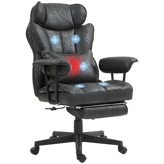 Black faux leather office chair with lumbar massage headrest and footrest