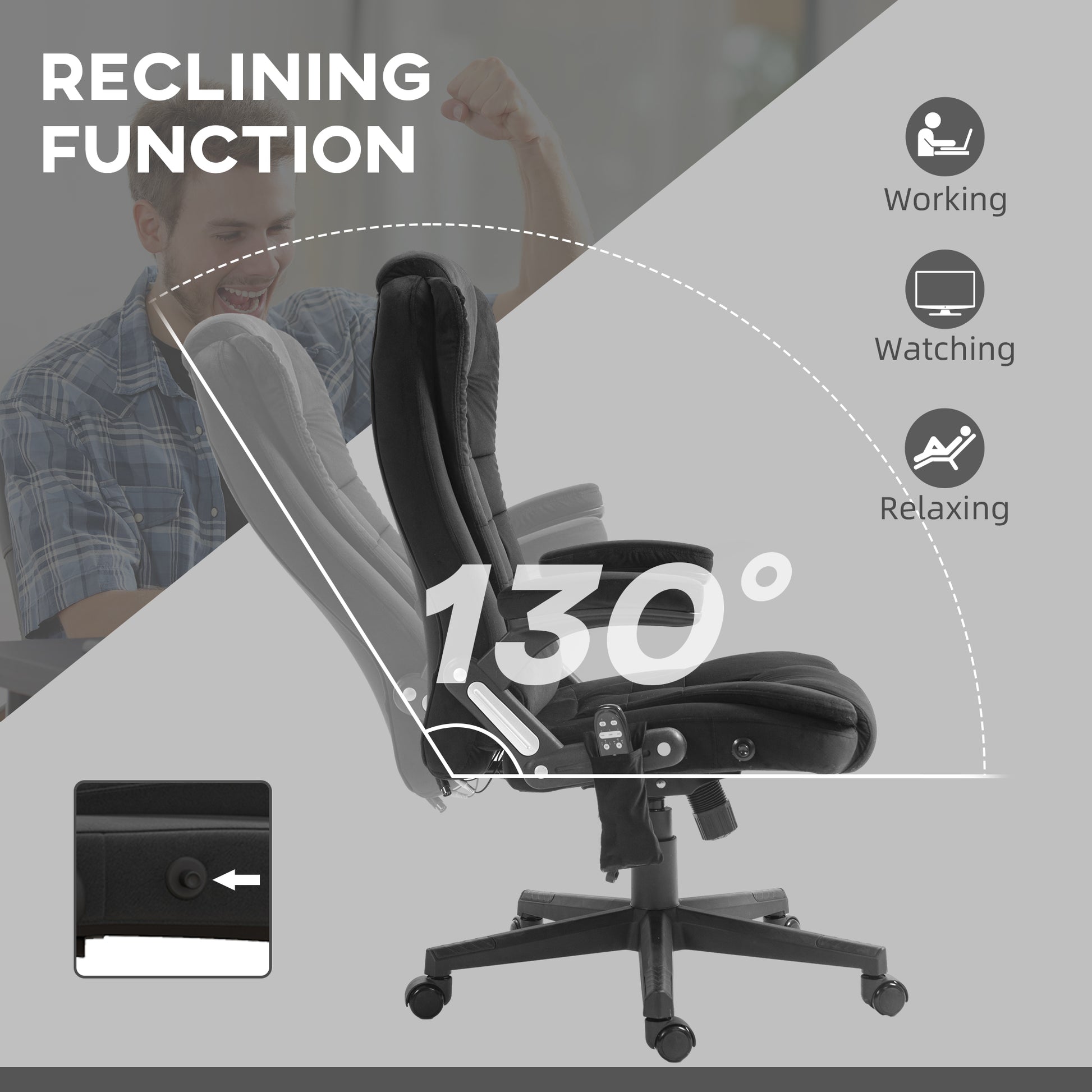 Black executive chair with reclining function up to  degrees for comfortable working or relaxing