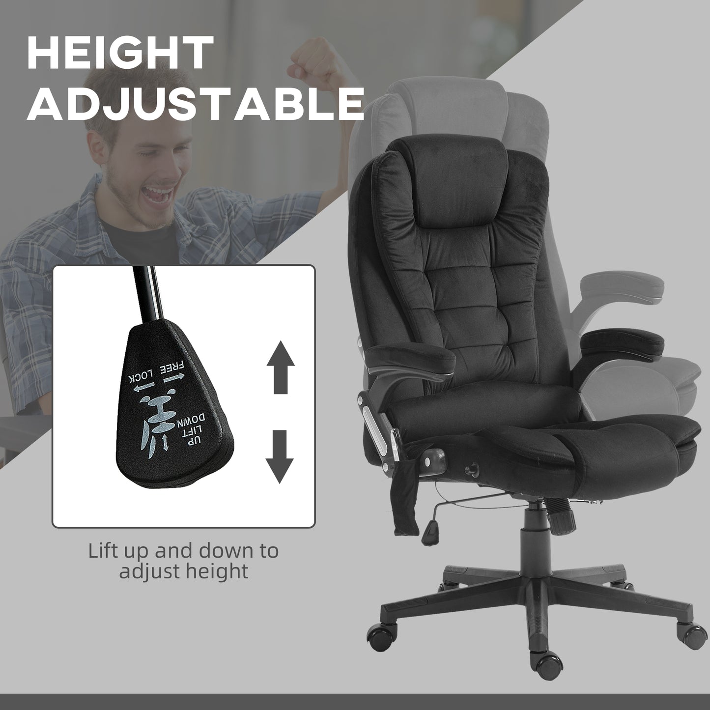 Black ergonomic office chair with height adjustment lever