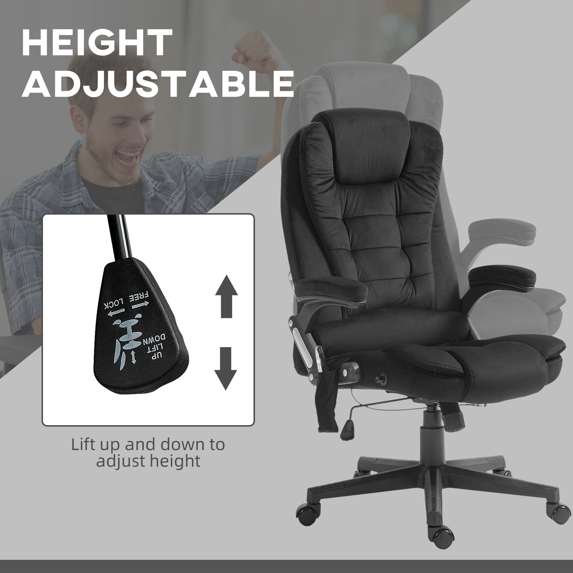 Black ergonomic office chair with height adjustment lever