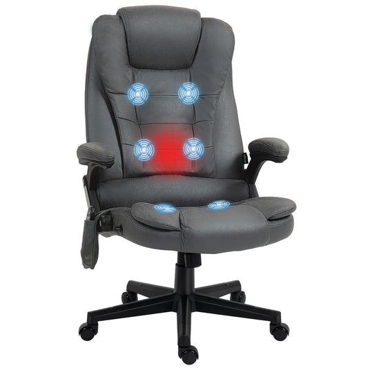 Gray executive office chair with integrated lumbar massage faux leather upholstery and swivel base