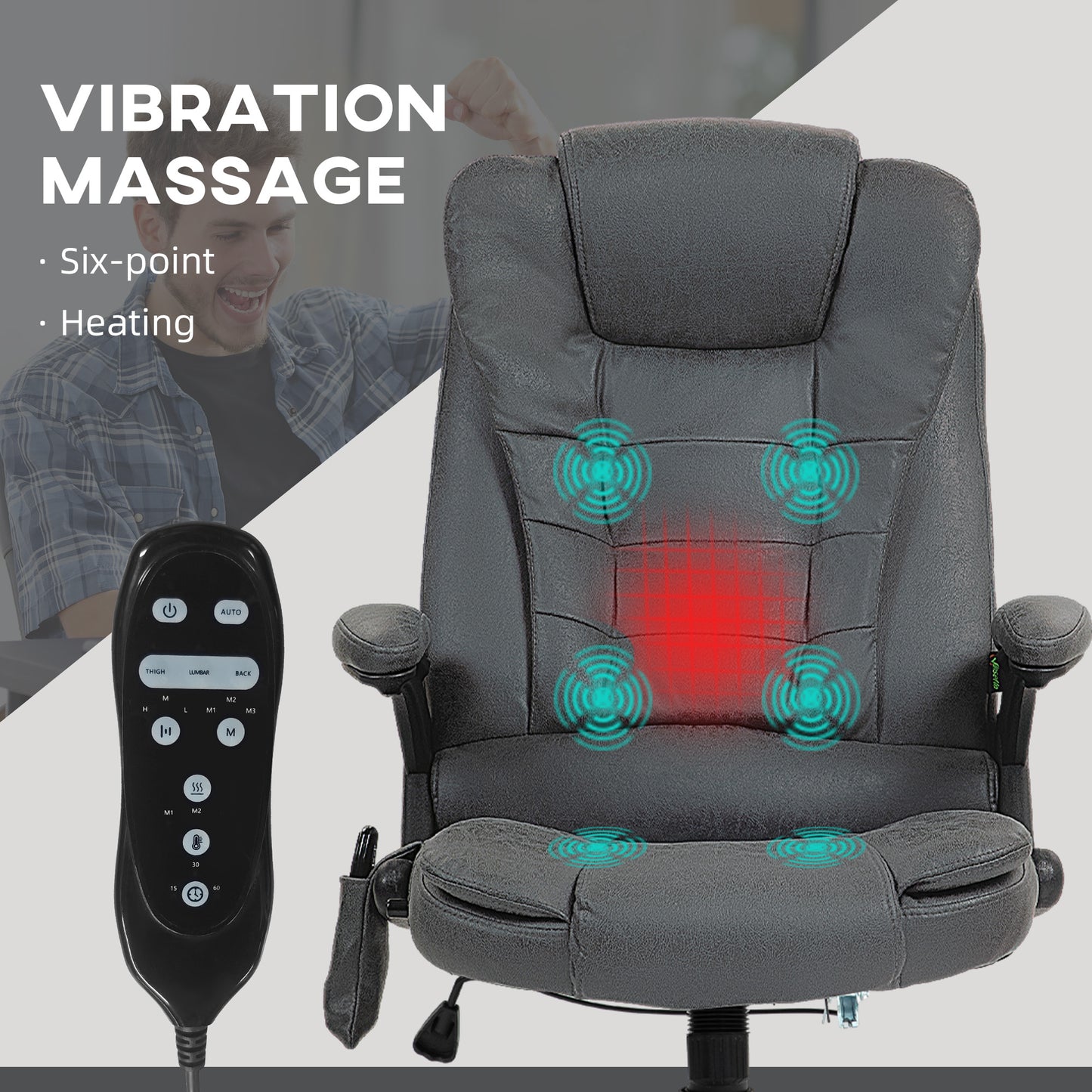 Black faux leather massage chair with sixpoint vibration and heating for ultimate comfort