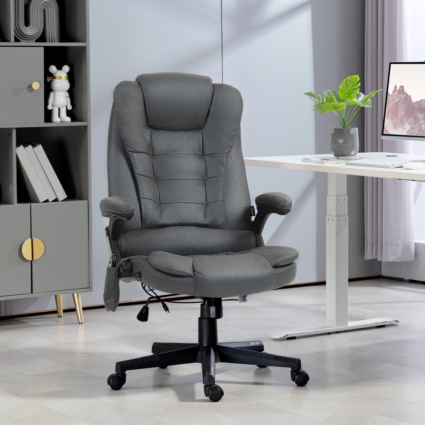 Executive Massage Office Chair in charcoal faux leather with lumbar support and footrest