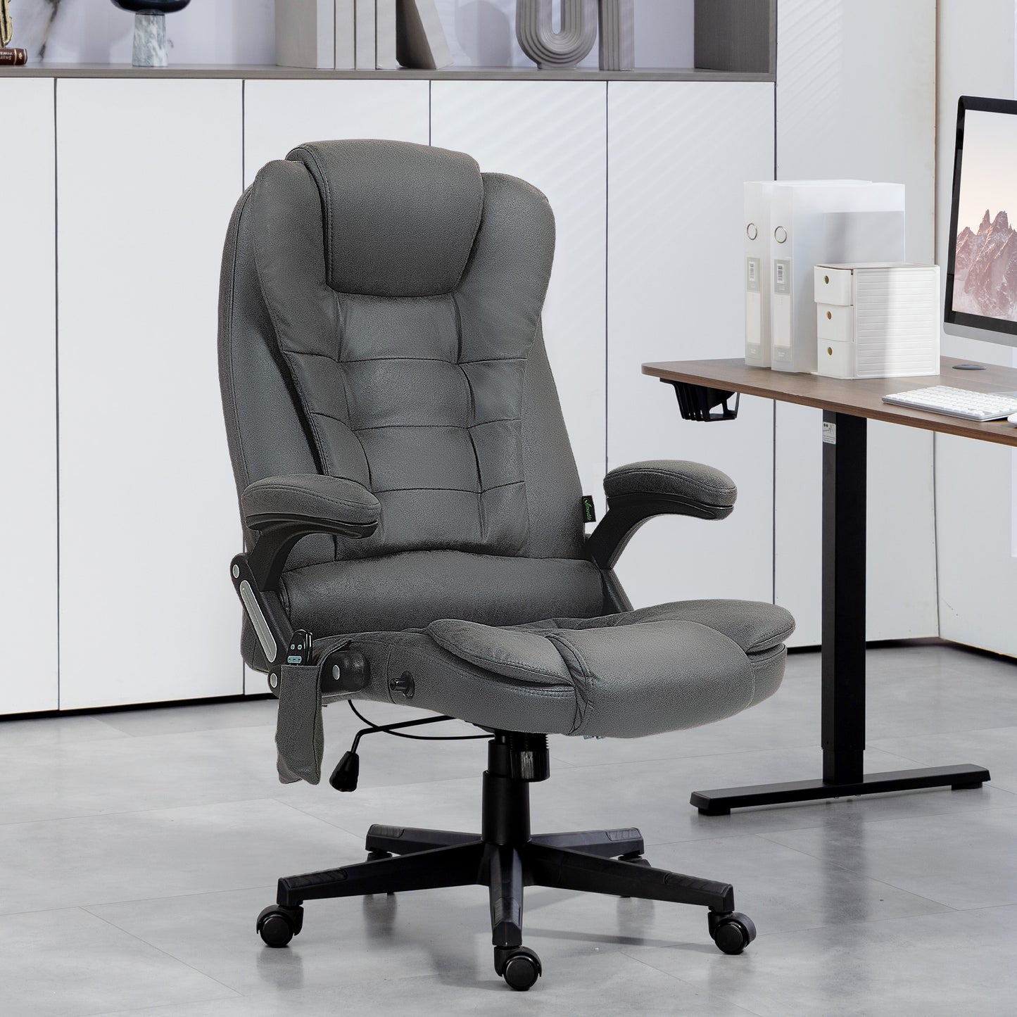 Gray ergonomic executive office chair with lumbar support and headrest